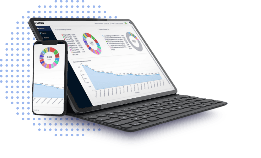 notebook e celular com a tela do Comply