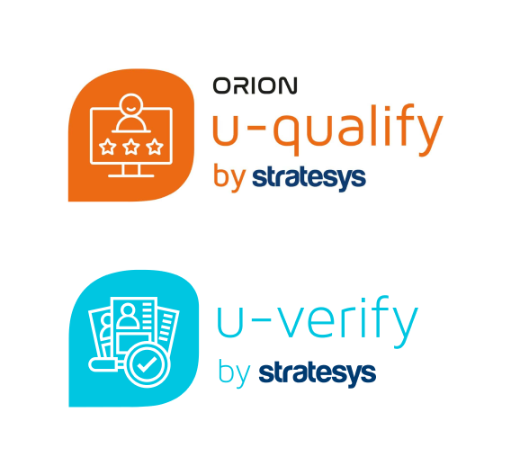 Logo dos produtos da Stratesys: o u-qualify e o u-verify